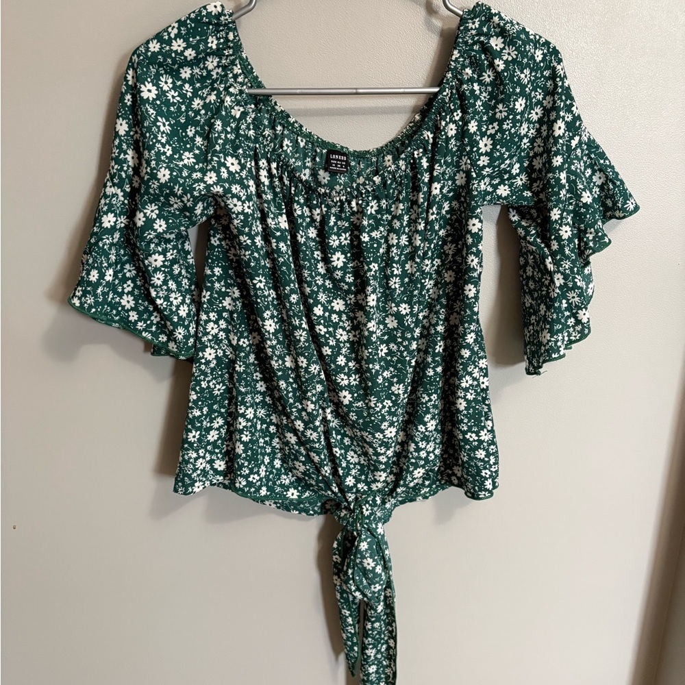 Green and White Floral Blouse